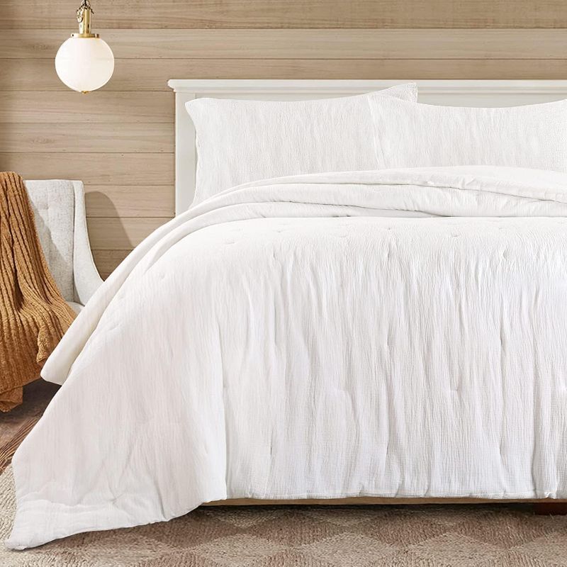 Photo 1 of KING- HOMBYS 100% Cotton Muslin Comforter KING Size 88x88, Lightweight and Breathable Down Alternative Comforter,Soft Gauze Summer Off White Reversible Fluffy Duvet Insert
