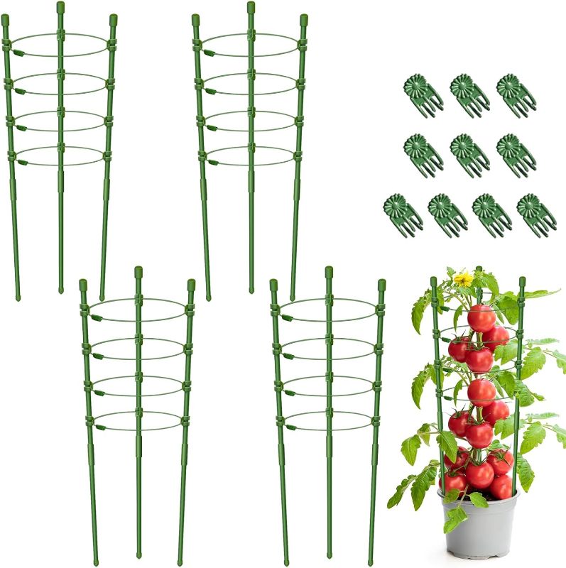 Photo 1 of 4 Pack Tomato Cages for Garden, No Need to Splice 36”Tomato Plant Stakes, Tomato Stakes and Supports, Plant Stake for Supporter Climbing Plants(36 inches)