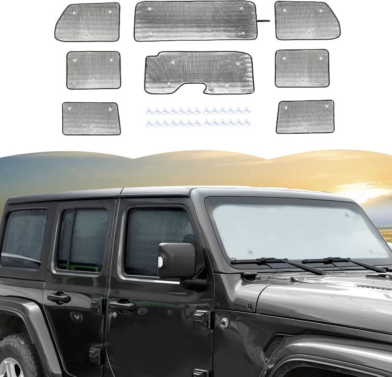 Photo 1 of Windshield Sunshade Sun Shade Heat Shield Window Sun Visor Mat for Jeep Wrangler JLU 4 Door 2018-2024,8PCS