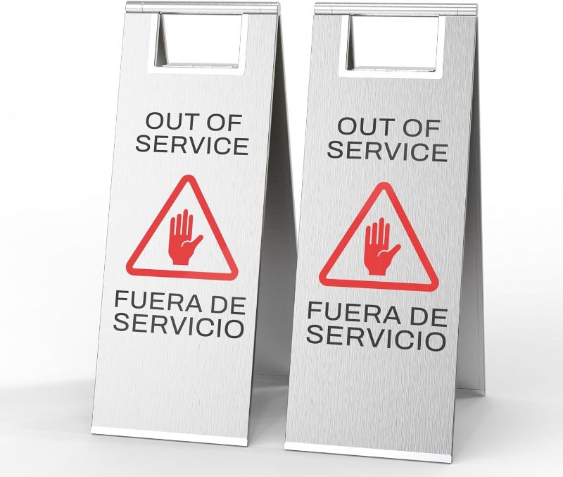 Photo 1 of FACTORY SEALED** Stainless Steel Out of Service Sign Portable Foldable Sign 2-Pack (Silver)