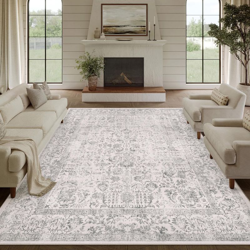 Photo 1 of BRAND NEW** Gray Area Rug 8x10 Machine Washable Large Vintage Living Room Distressed Non Slip Carpet Traditional Indoor Bedroom Grey Retro Floral Accent Throw Rug for Office Kitchen Dining Room
