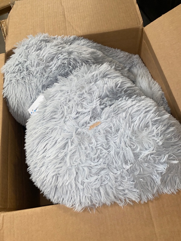 Photo 1 of 39'' inch Calming Dog Bed, Plush Anti-Anxiety Donut Dog Bed for Small Medium Large Dogs, Warming Cozy Soft Cute Round Washable, Marshmallow Cuddler Nest Pet Bed, Grey
