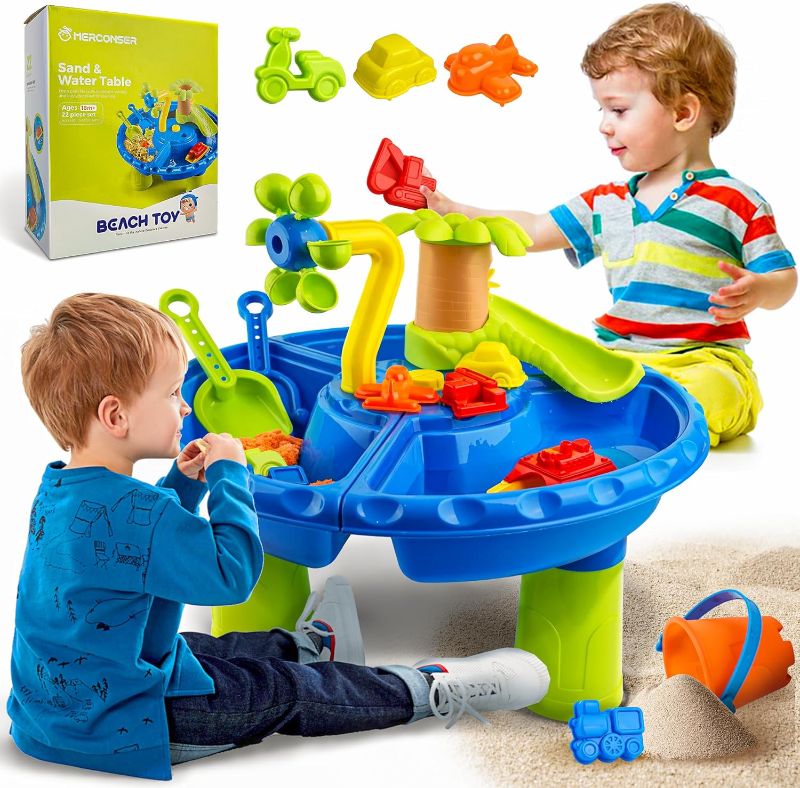 Photo 1 of BELLOCHIDDO Kids Water Table for Toddlers 1-3 - 3 in 1 Kids Sand and Water Play Tables, 22PCS Sensory Activity Watertable Outside Backyard Summer Beach Toy for Age 1 2 3 4 5 Year Old Boys Girls
