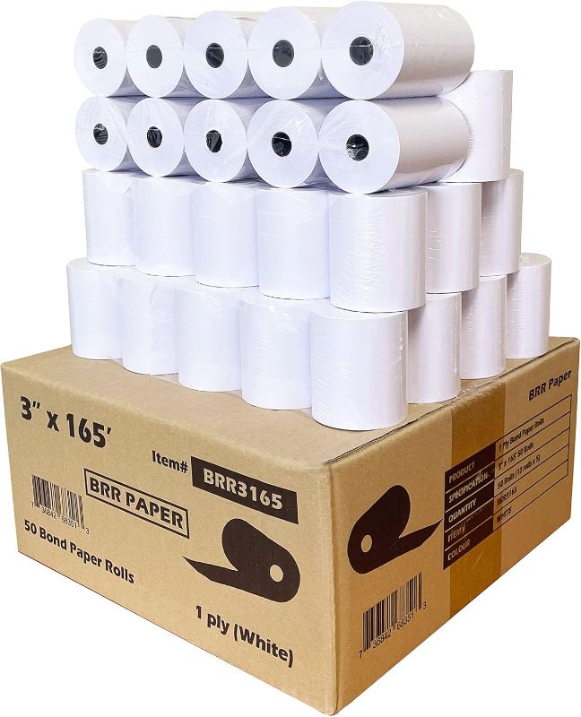 Photo 1 of (50 Rolls) 3" x 165' 1-Ply Bond Receipt Paper POS Cash Register Paper | TMU200 SRP275 Star sp 700 Kitchen Printer Paper Rolls from Nayelish
