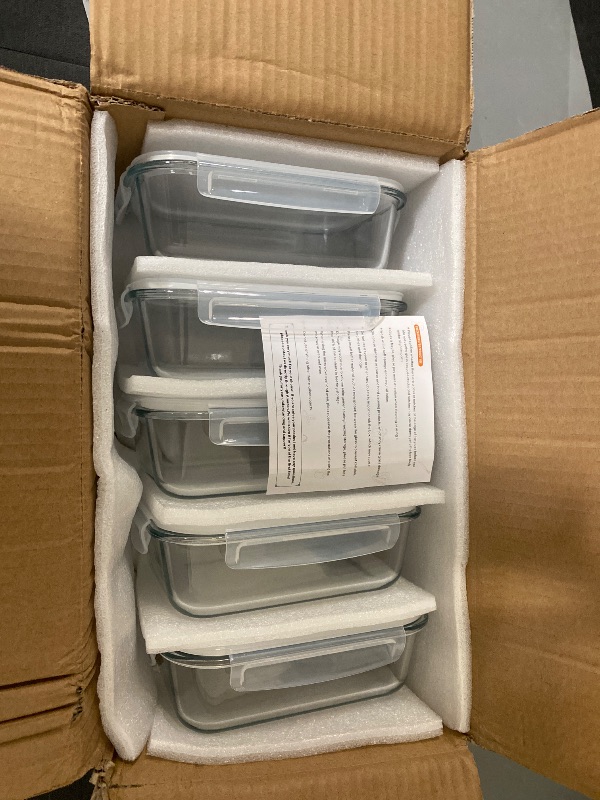 Photo 1 of 5-Pack Glass Storage Containers with Lids,35 Oz Meal Prep Containers Reusable,Airtight Glass Lunch Containers,for Microwave, Freezer and Dishwasher,White Leak Proof Locking Lids