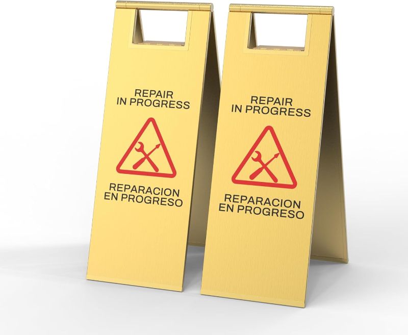 Photo 1 of Stainless Steel Repair In Progress Sign Portable Foldable Sign 2-Pack (Black