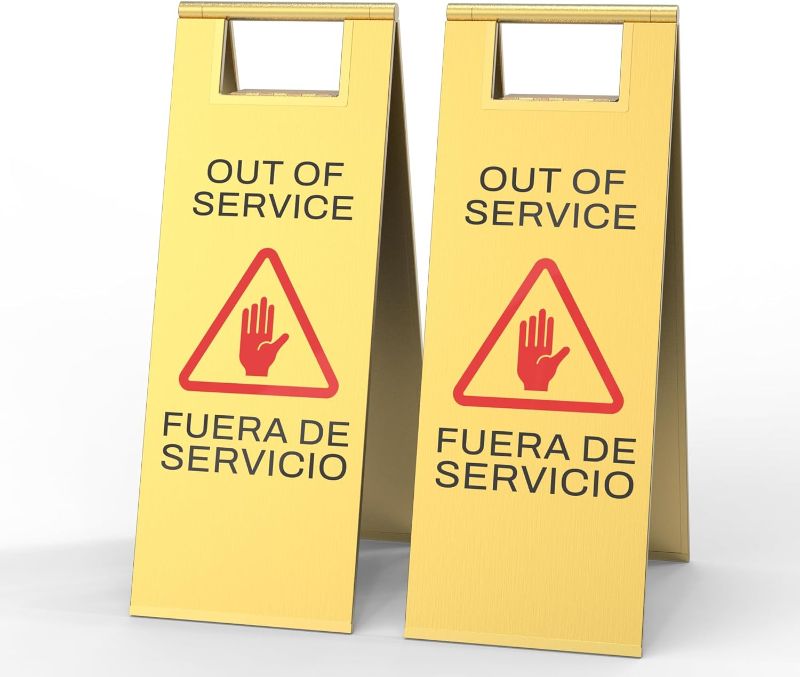 Photo 1 of Stainless Steel Out of Service Sign Portable Foldable Sign 2-Pack (Gold)