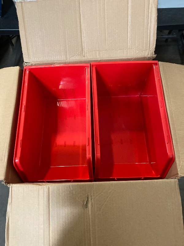 Photo 1 of Akro-Mils 30260 AkroBins Plastic Storage Bin Hanging Stacking Containers, (18-Inch x 11-Inch x 10-Inch), Red, (6-Pack) (30260RED)