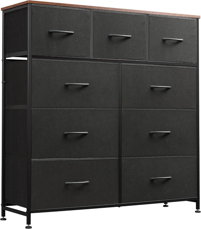 Photo 1 of WLIVE 9 Drawer Dresser, Fabric Storage Tower for Bedroom, Hallway, Closet, Tall Chest Organizer Unit for Bedroom with Fabric Bins, Steel Frame, Wood Top, Easy Pull Handle, Black and Rustic Brown
