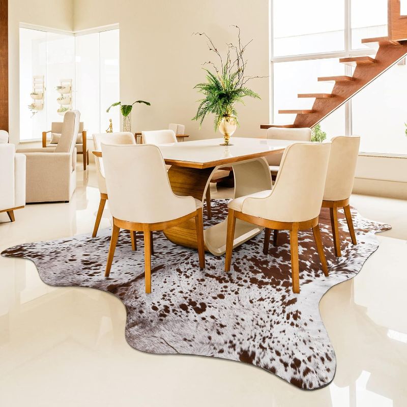 Photo 1 of Easycozy Faux Cowhide Large Cow Print Rug - 5.2 x 6.2 Feet Thickened Elastic Rug for Bedroom, Living Room, Home Office, Western Decor
