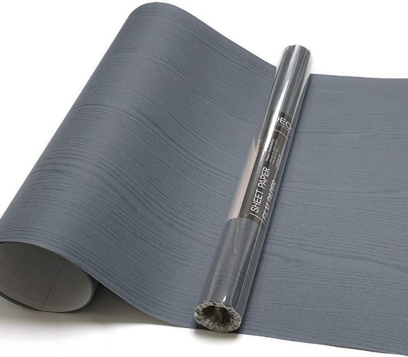 Photo 1 of Peel and Stick Self Contact Paper Blue Wood Self Adhesive Paper 19.6"x118" Decorative Self Adhesive Film for Furniture Wood Grain Self Adhesive Removable Wallpaper (Russian Blue Gray)
