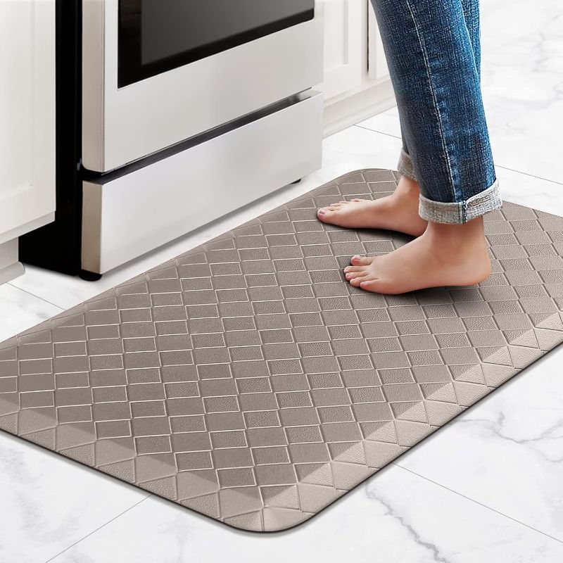 Photo 1 of HappyTrends Kitchen Runner Rugs Anti-Fatigue mats,17.3"x 28",Non Slip Waterproof Ergonomic Comfort Mat for Kitchen, Floor Home, Office, Sink, Laundry,Khaki
