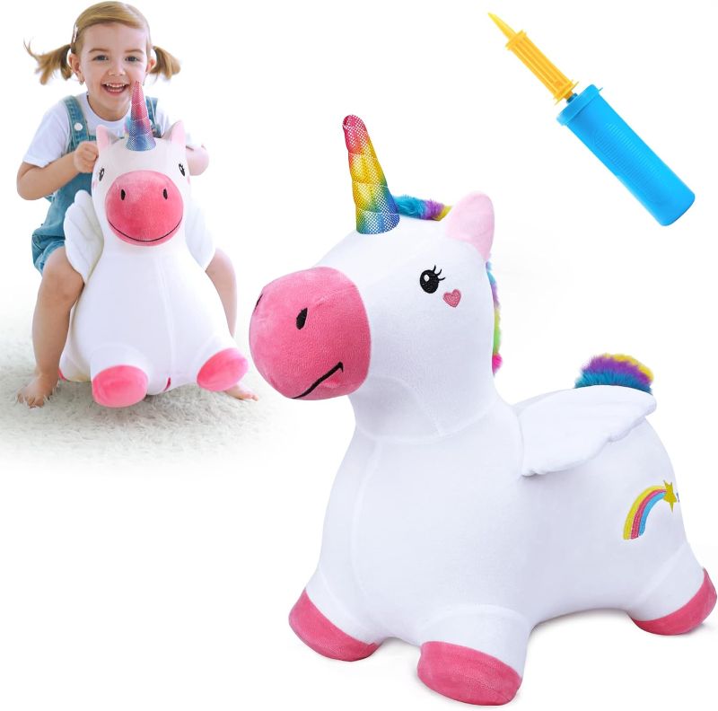 Photo 1 of iPlay, iLearn Bouncy Pals Hopping Unicorn Horse, Toddler Girl Inflatable Bouncing Animal Hopper Toy, Outdoor Indoor Plush Ride on Bouncer, Baby Birthday Gift 18 Month 2 3 4 Year Old Kid - Unicorn
