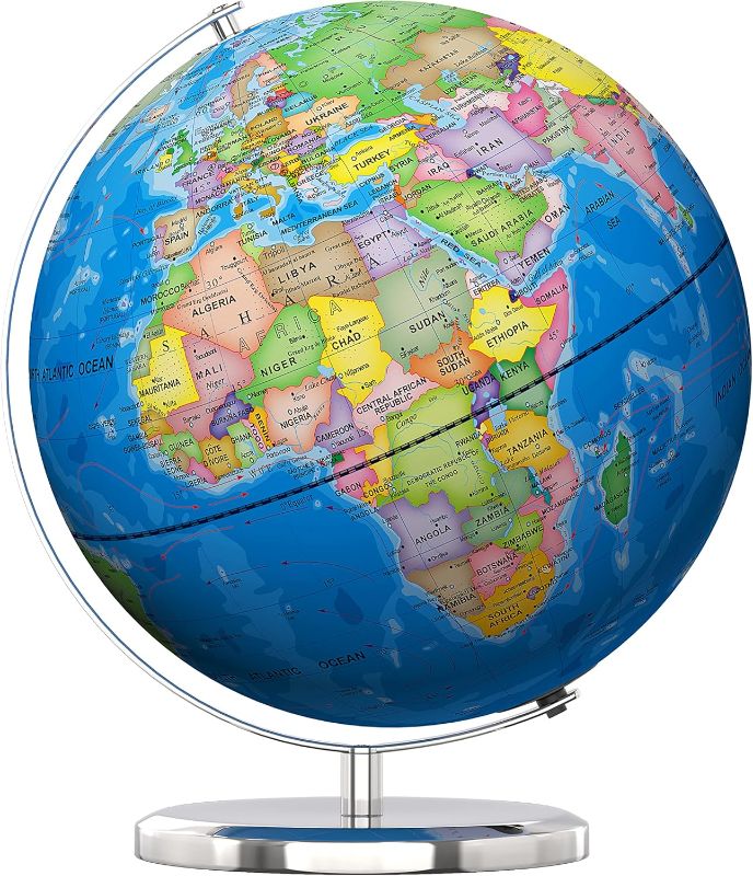 Photo 1 of 13" World Globe with Stand, Illuminated Educational Globes with HD Printed Map for Kids Classroom Learning, LED Globe Lamp with Stable Heavy Metal Base

