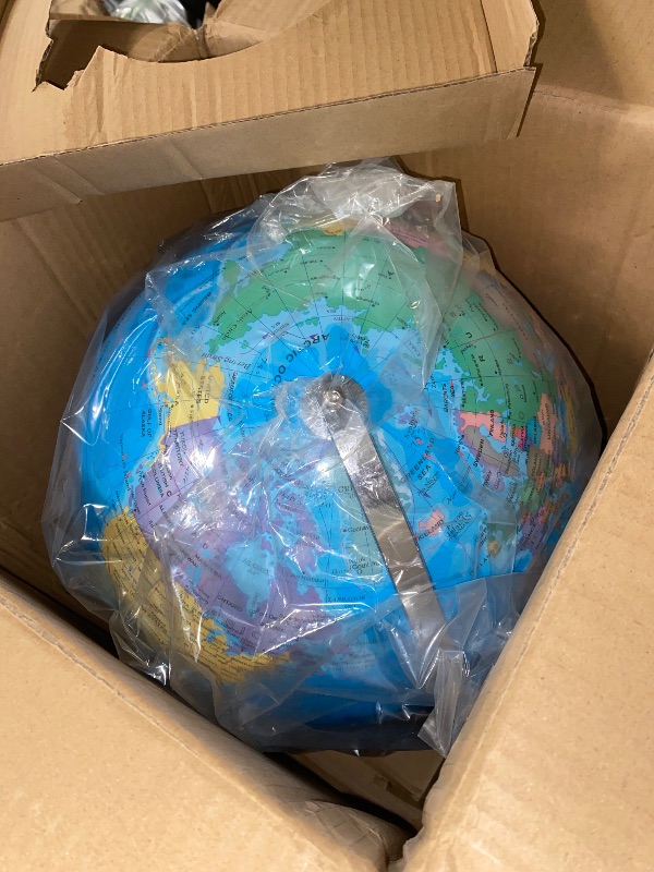 Photo 1 of 13" World Globe with Stand, Illuminated Educational Globes with HD Printed Map for Kids Classroom Learning, LED Globe Lamp with Stable Heavy Metal Base
