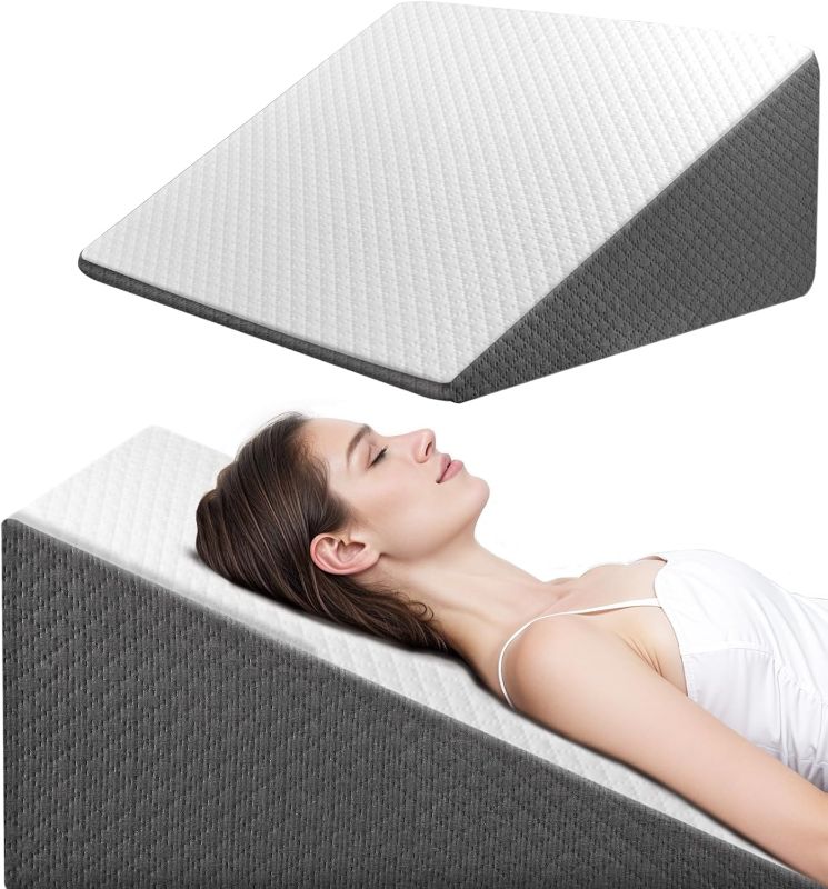 Photo 1 of Wedge Pillow for Sleep Apnea, 12 Inch Bed Wedge Pillow for Headboard, Headboard Triangle Pillow Wedge for Acid Reflux, After Surgery, Snoring, Cooling Memory Foam Top, Removable Cover

