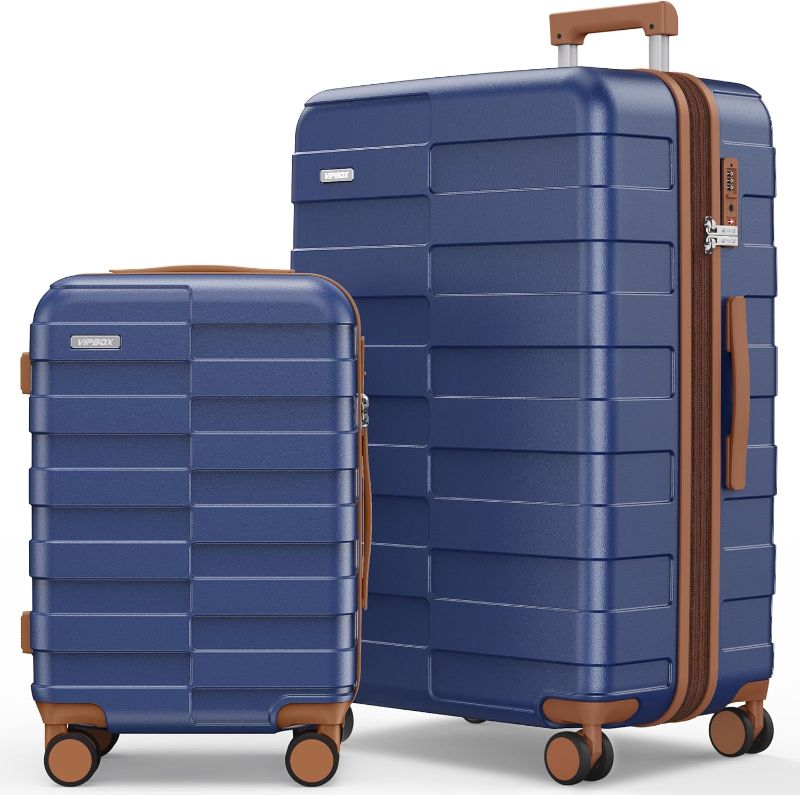 Photo 1 of Luggage Sets 2 Piece 20/28 Inch (3-YEARS VIP SERVICE) Hardside Expandable Lightweight Ultra Durable 100% Polycarbonate Carry On Travel Suitcase with Spinner Wheels TSA Lock, Classic Blue
