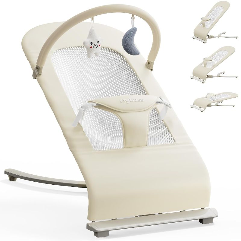 Photo 1 of 3-in-1 Portable Baby Bouncer & Rocker Chair for Newborn to Toddler - 4 Adjustable Recline Positions, Breathable Cotton Fabric, Natural Vibration, Supports Up to 33 lbs (Oatmeal Khaki)
