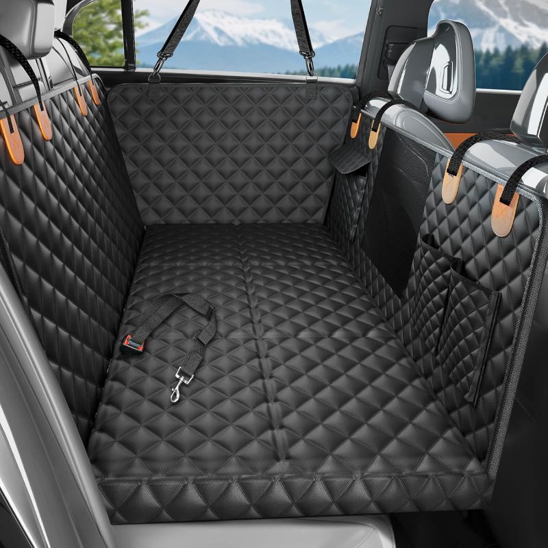 Photo 1 of Back Seat Cover for Dogs, Dog Car Seat Cover for Back Seat with Hard Bottom, Waterproof Dog Hammock for Car with Mesh Window & Pocket, Pet Rear Seat Cover Protector Holds 400lbs for Car SUV
