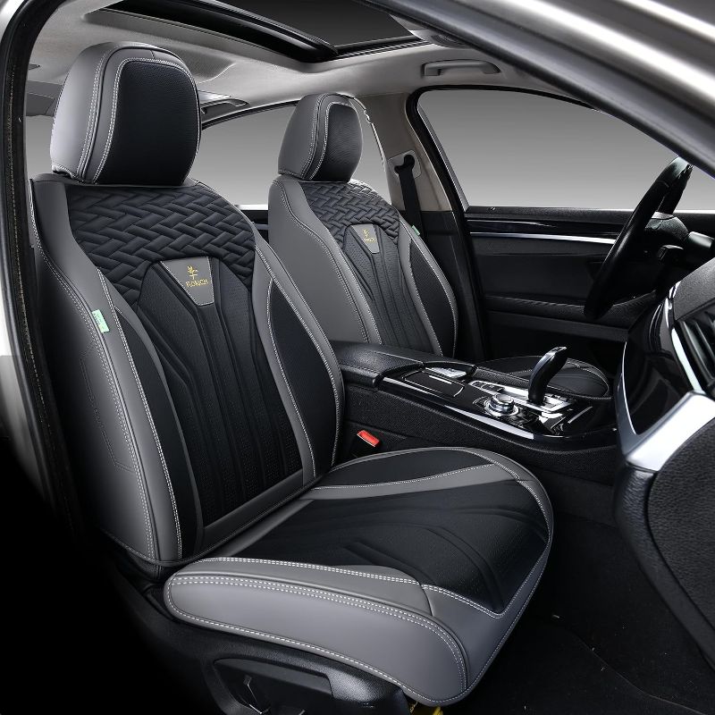 Photo 1 of FLORICH Seat Covers for Cars, Waterproof Seat Covers, Leather Car Seat Covers 2 Pack, Universal Seat Cushion Protector for Most Cars Trucks SUV-Gray&Black

