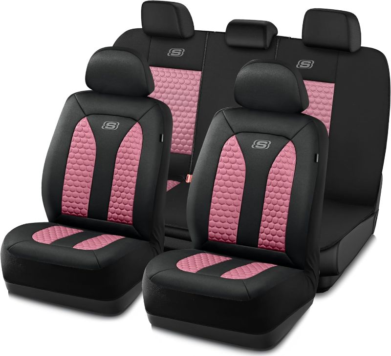 Photo 1 of Skechers Memory Foam™ Car Seat Cover Full Sets, Hexcomb Breathable Thick Seat Covers, Airbag Compatible, Automotive Comfort & Protection for Most Cars,Van,Trucks, SUVs (Pink,Full Set)
