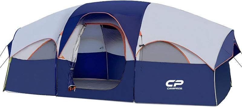 Photo 1 of CAMPROS CP Tent 8 Person Camping Tents, Weather Resistant Family Tent, 5 Large Mesh Windows, Double Layer, Divided Curtain for Separated Room, Portable with Carry Bag

