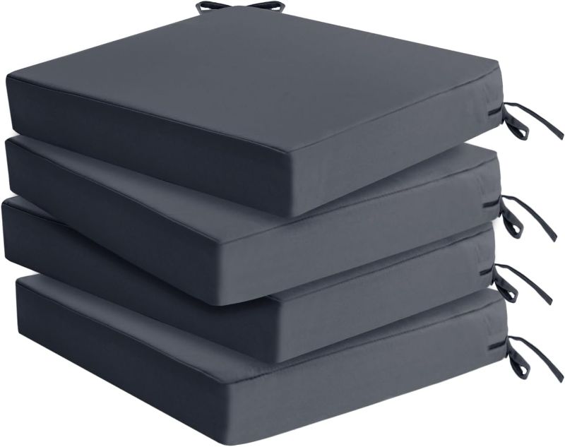 Photo 1 of Outdoor Chair Cushions Set of 4: Waterproof & Fade Resistant Seat Cushion for Patio Furniture - 19 x 19 x 2 Inch Chair Pads with Ties and Hidden Zipper -Patio Chair Cushion Replacement, Dark Grey
