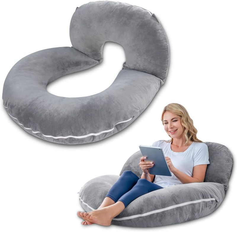 Photo 1 of INSEN Reading Pillow, Back Pillow for Sitting in Bed for Reading, Nurse & Relax, Reading Pillow for Adults, Moms & Kids, Sit Up Pillow for Bed, Grey
