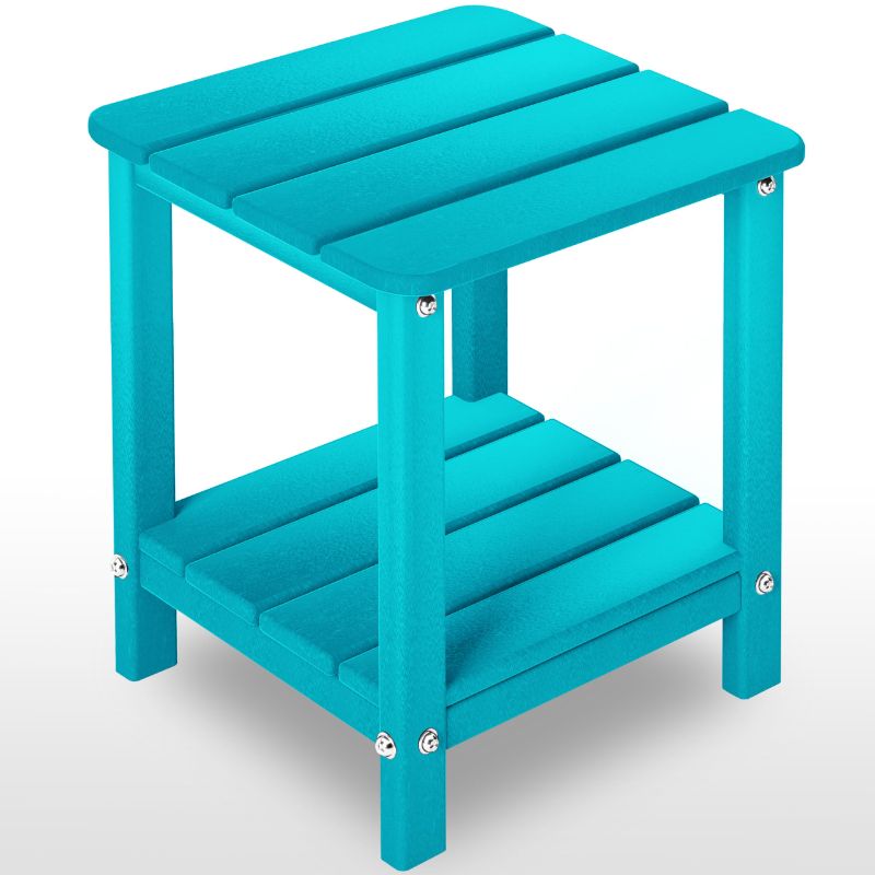 Photo 1 of Aoorun hdpe Patio Table Small, 2 Tier?16" D x 16" W x 18" H-Blue