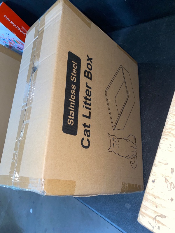 Photo 1 of Stainless Steel Cat Litter Box with High Sides, Extra Large Open Metal Litter Pan, Easy to Clean, Rust Proof, Non Stick, Non Slip Rubber Feets (18"x14"x4")
