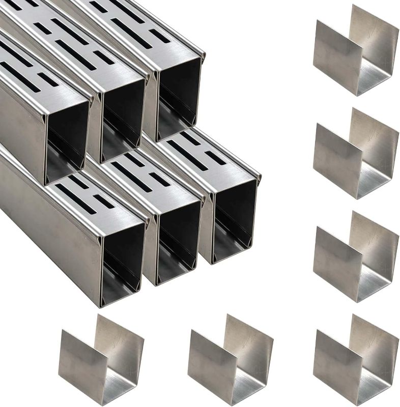 Photo 1 of Pool Deck Drain 1.7-Inch Wide X 19.6-Feet Long,Silver Outdoor Deck Drainage System 304 Stainless Steel with Coupling,Channel Drain for Concrete/Paver/Patios/Walkways
