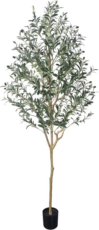 Photo 1 of Phimos Artificial Olive Tree Tall Fake Potted Olive Silk Tree with Planter Large Faux Olive Branches and Fruits Artificial Tree for Modern Home Office Living Room Floor Decor Indoor (6.23FT)
