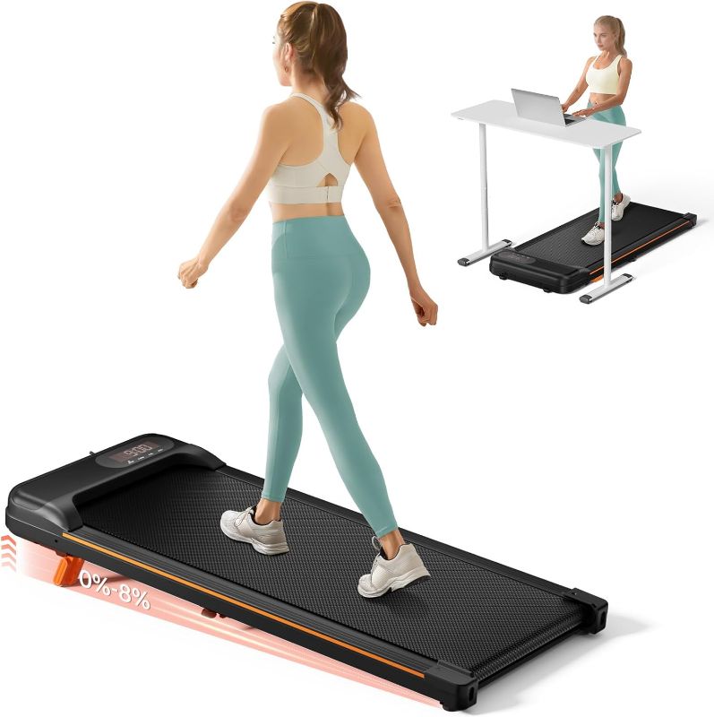 Photo 1 of Walking Pad, Under Desk Treadmill with Incline for Home Office 2.5HP Portable Walking Treadmill with 265 Lbs Weight Capacity Walking Machine, Remote Control, LED Display
