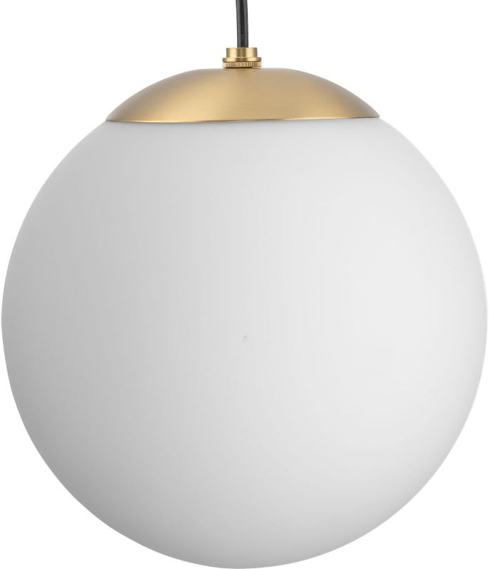 Photo 1 of Atwell Collection Brushed Bronze and Opal Glass Globe Medium Hanging Pendant Light