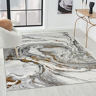 Photo 1 of Area Rugs Marble Abstract Machine Washable Non-Slip Low Pile Modern Stain Resistant Carpet for Living Room Bedroom Dining Room Office, Black and Grey