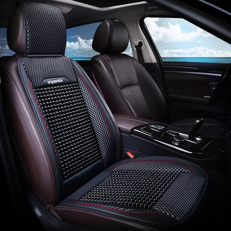 Photo 1 of Beaded seat covers for cars - Breathable with Massage, Anti-Sweat, and Back Support Features - Wooden beaded seat covers for trucks Sedans, SUVs - car seat beads Universal Fit (1 Unit - Royal Black)
