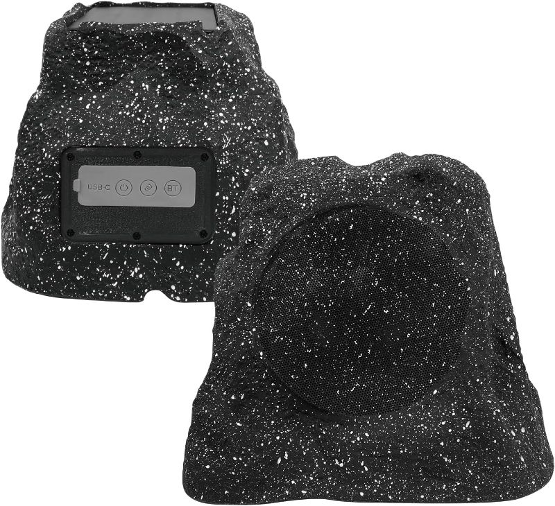 Photo 1 of Herdio 8" Rock Bluetooth Speakers Outdoor Waterproof IPX7 Wireless Solar Max 240 Watt, TWS Connection Powered with Rechargeable Battery for Garden Patio Deck Pool Backyard Gray 1Pair
