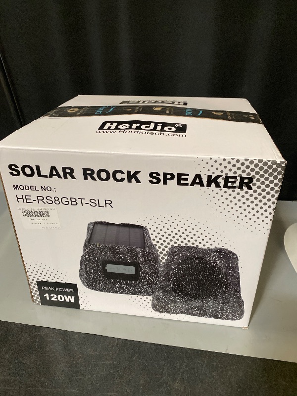 Photo 1 of Herdio 8" Rock Bluetooth Speakers Outdoor Waterproof IPX7 Wireless Solar Max 240 Watt, TWS Connection Powered with Rechargeable Battery for Garden Patio Deck Pool Backyard Gray 1Pair
