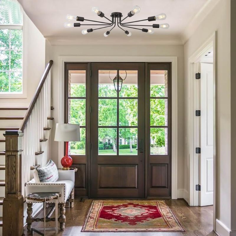 Photo 1 of Modern Semi Flush Mount Ceiling Light Industrial 10 Light Vintage Oil Rubber Bronze Sputnik Chandelier Lighting Industrial Kitchen Light Fixture
