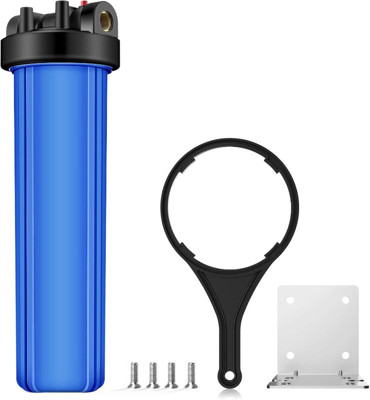 Photo 1 of SimPure Whole House Water Filter Housing (DB20P), 20" x 4.5" Sediment Carbon Filter Universal Housing, Pre-Filtration System for Well and City Water, 1" NPT Port, Pressure Release
