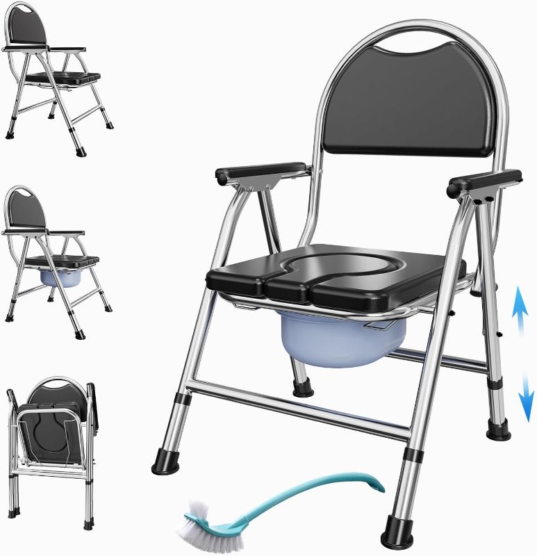 Photo 1 of 4 in 1 Folding Bedside Commode Chair for Elderly with Arms and Back,Adjustable Height Raised Toilet Seat with Handles,Adults Potty Chair for Seniors,Disabled and Pregnant Holds Up to 350 lbs (Style 1)
