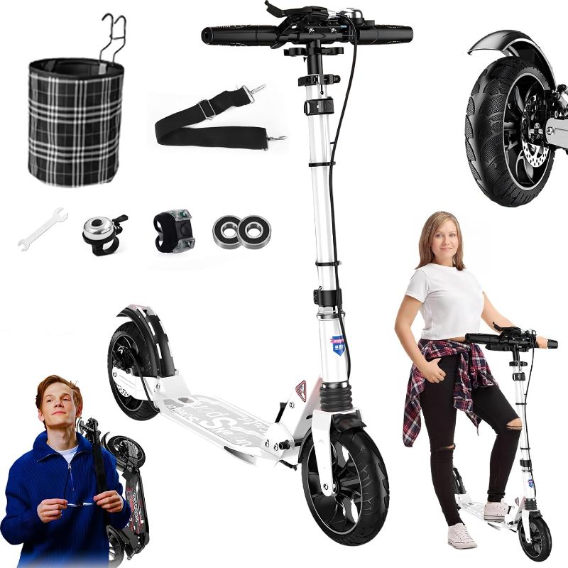 Photo 1 of Kick Scooter for Ages 6+,Kid, Teens & Adults - Max Load 300 LBS, 4 Adjustable Levels, 200mm Big Wheel Folding Scooter, Lightweight, Aluminum, Indoor and Outdoor Scooters, Bearing ABE
