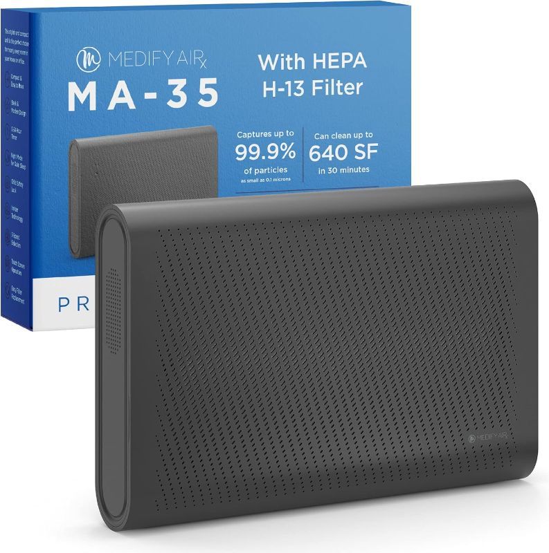 Photo 1 of Medify MA-35 Air Purifier with True HEPA H13 Filter | 1,280 ft² Coverage in 1hr for Allergens, Smoke, Wildfires, Odors, Pollen, Pet Dander | Removal to 0.1 Microns | Black, 1-Pack
