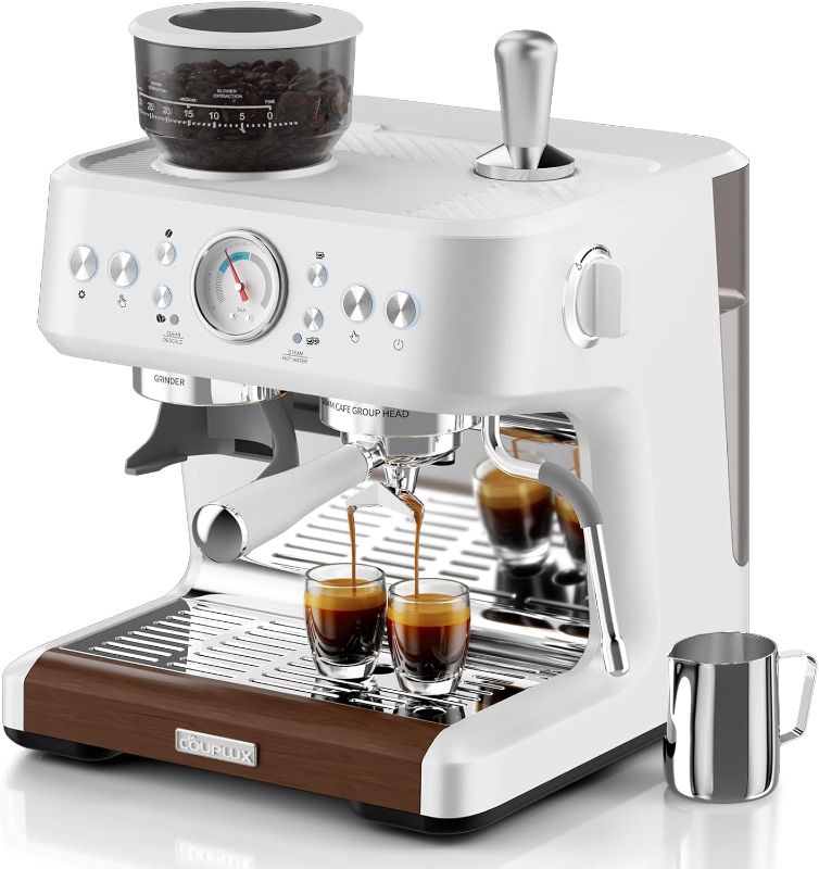Photo 1 of Espresso Machine with Grinder, Dual-Boiler&Temperature Adjustable Espresso Coffee Machine 58MM Cafe Espresso Maker with Powerful Steam Wand Beginner Friendly Latte Cappuccino Machines for Home
