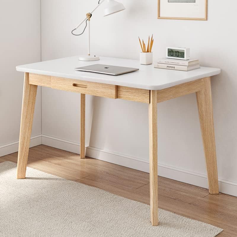 Photo 1 of IOTXY Solid Wood Writing Desk - Home Office Workbench Desk with Drawer, 31.5" Width Laptop Computer Work Study Table in White
