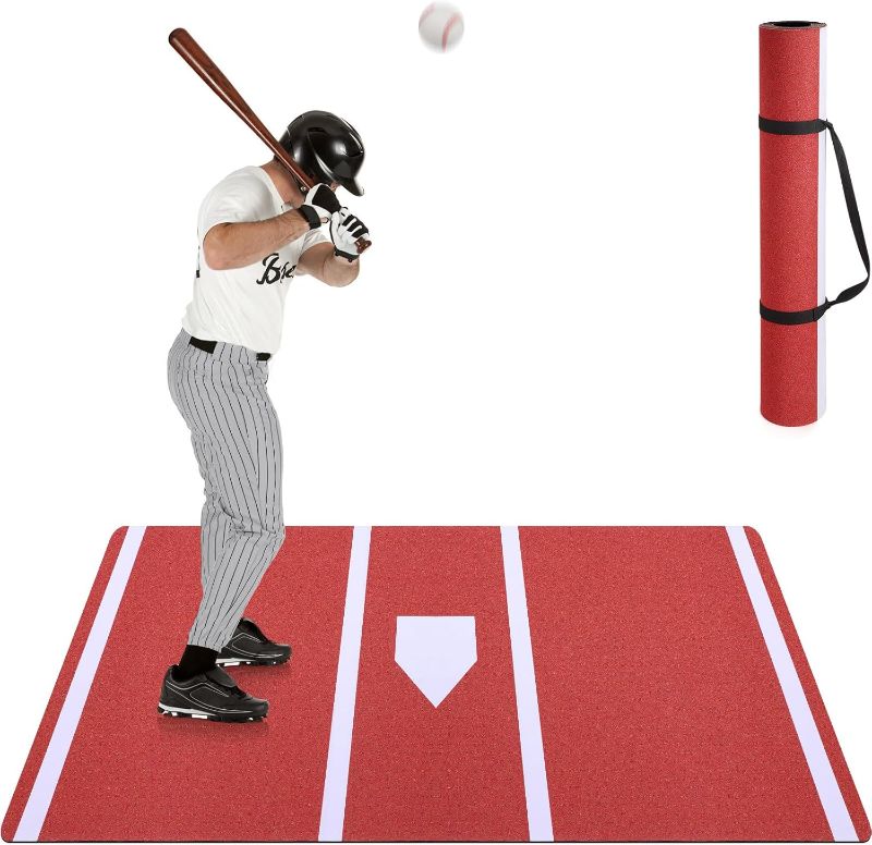 Photo 1 of TOBWOLF Baseball Batting Mat, Softball & Baseball Hitting Mat with Home Plate for Batter, Anti-Slip Batting Cage Mat W/Batting Stance Alignment Guide for Swing Pitching Training
