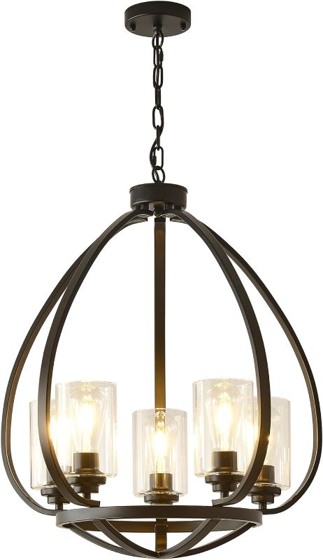 Photo 1 of XILICON Black Classic Foyer Chandelier 5 Light Farmhouse Pendant Lighting Chandelier Light Fixtures Ceiling Hanging with Square Cage Shades Fixtures for Kitchen Dining Room Entryway
