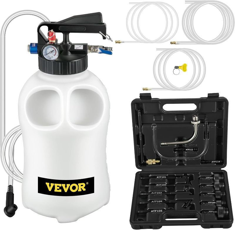 Photo 1 of VEVOR Transmission Fluid Pump 2 Way ATF Refill System Dispenser, Oil and Liquid Extractor 10 Liter Large Capacity, Automatic Transmission Fluid Pump Tool Set with 14 Pieces ATF Filler Adapters
