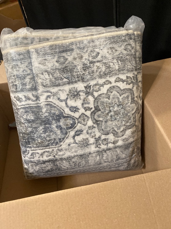 Photo 1 of 6X9 Washable Area Rug for Living Room, Vintage Large Boho Rugs for Office, Dining Room, Kids Room, Farmhouse, Durable Low Pile Non Slip Carpet for High Traffic Areas, Blue Quartz
