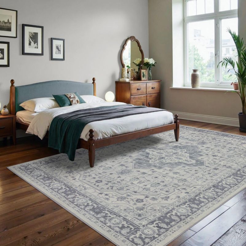 Photo 1 of 6X9 Washable Area Rug for Living Room, Vintage Large Boho Rugs for Office, Dining Room, Kids Room, Farmhouse, Durable Low Pile Non Slip Carpet for High Traffic Areas, Blue Quartz
